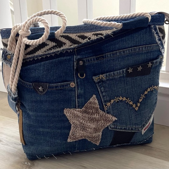 Denim & Knit Sweater-Upcycled Bag | Eco-Friendly, Handmade, One-of-a-Kind - Picture 14 of 16